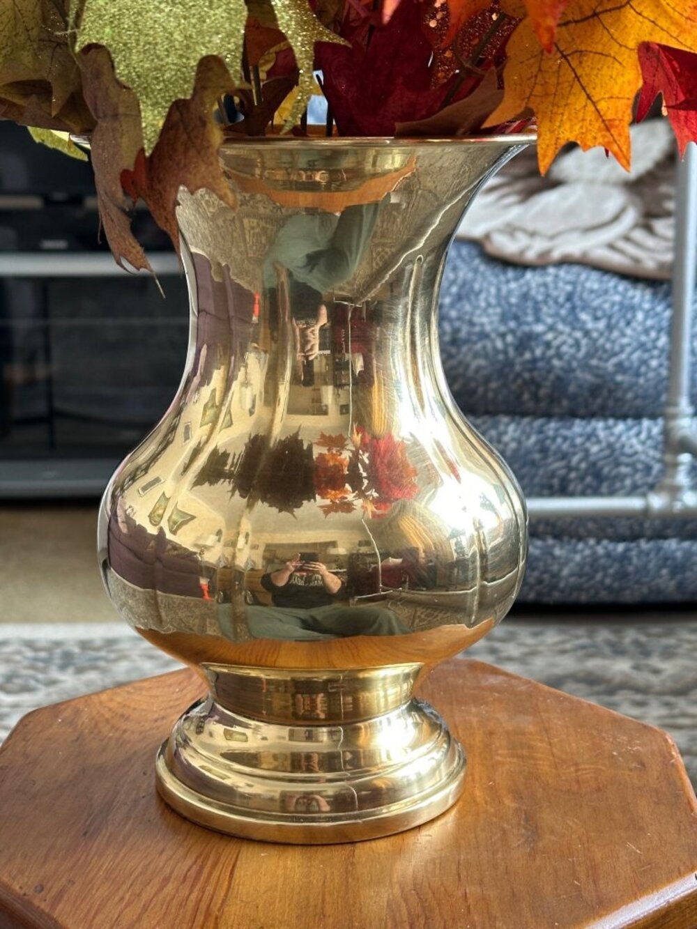 Solid Brass Footed Vase Flare Lip Handmade India 11"